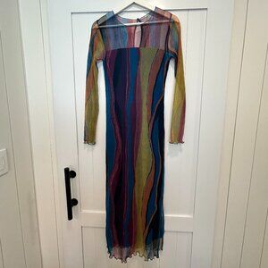 French Connection Sheer Multicolor Mesh Long Sleeve Midi Dress XS